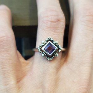 Size 8 925 Sterling Silver Brilliant Amethyst And Cubic Zirconia Ring